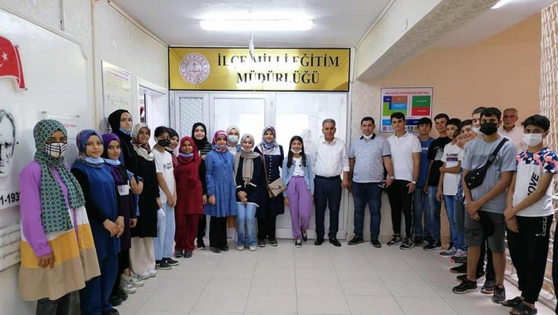 TÜGVA Şanlıurfa Lise Koordinatörlüğü tarafından organize edilen, Merkez İlçe ve Diğer İlçelerden gelen Gaziantep Erikçe Macere Parkı kampına katılacak öğrenciler İlçe Milli Eğitim Müdürümüz Sayın Mehmet Han ÖZDEMİR'i ziyaret etti.
